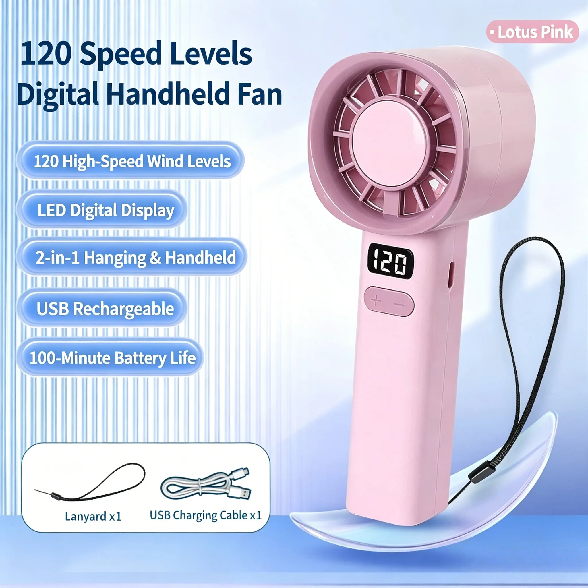Mini Ventilador de Mão Recarregável MDUG com Tela Lcd (rosa)
