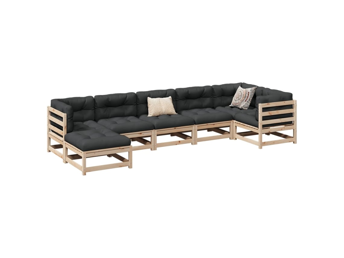 Conjunto 7 Peças Sofás De Jardim Com Almofadas Pinho Maciço Dkd Home Decor