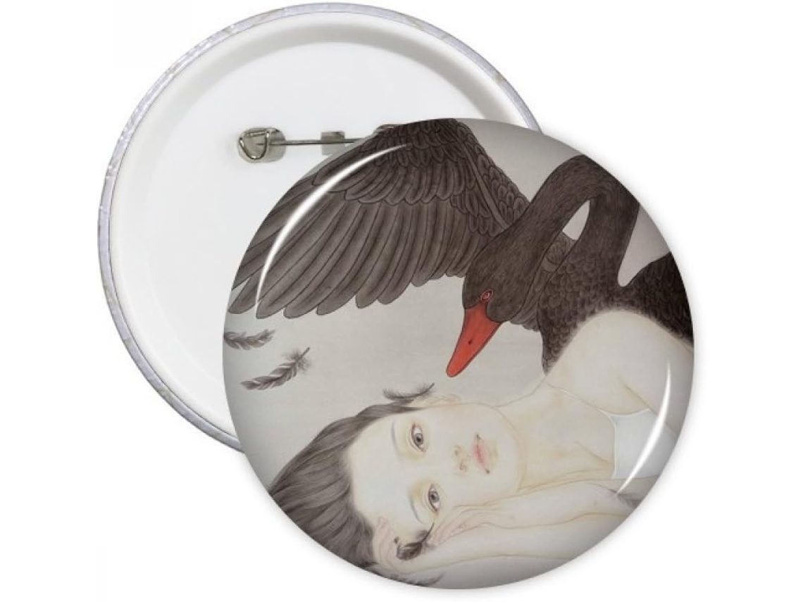 Diythinker Beleza Cisne Negro Estilo Chinês Aquarela Pins Redondos Broche Botão Decoração de Roupa Presente 5