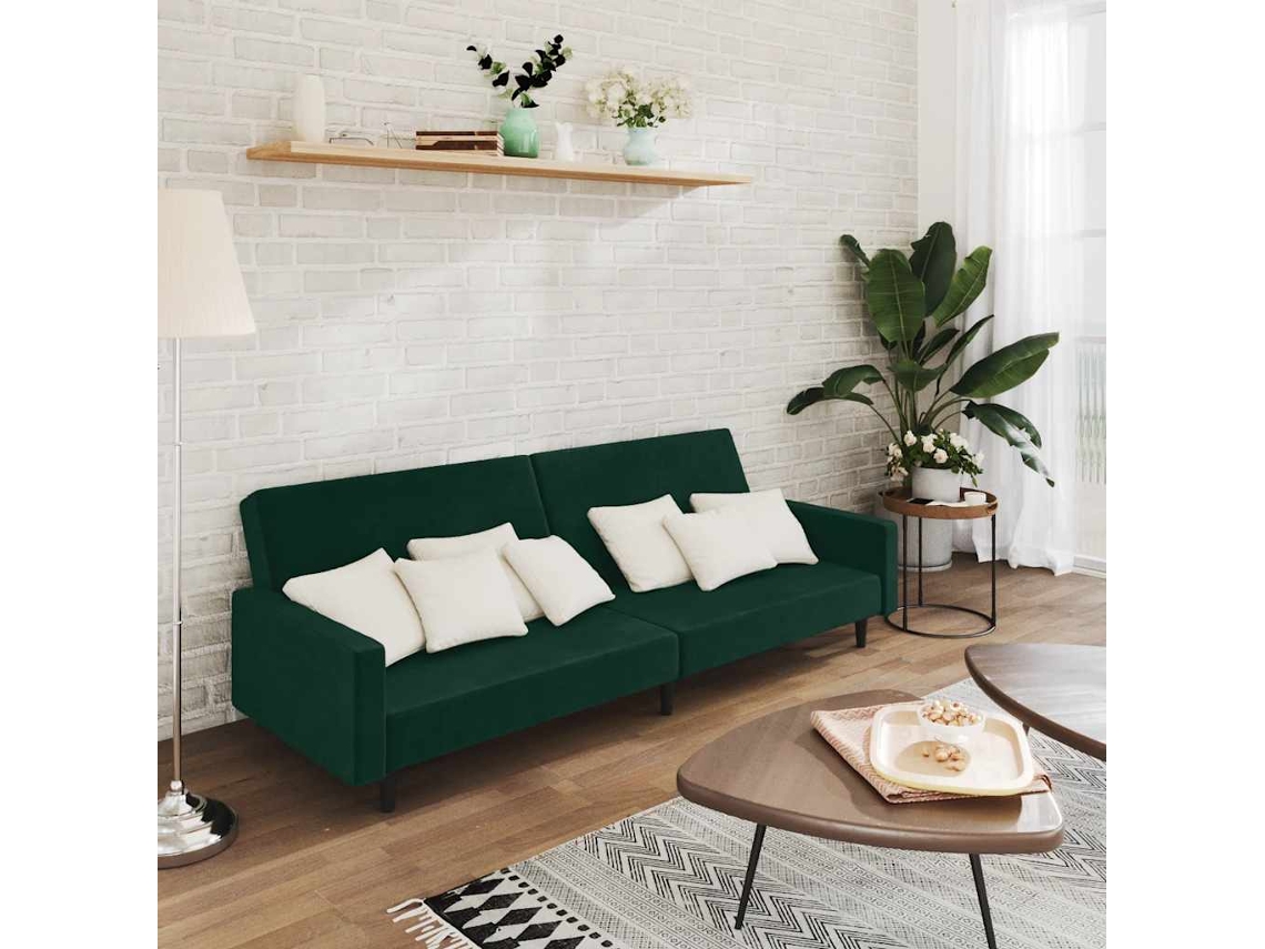 Vidaxl Sofá-cama De 2 Lugares Veludo Verde-escuro