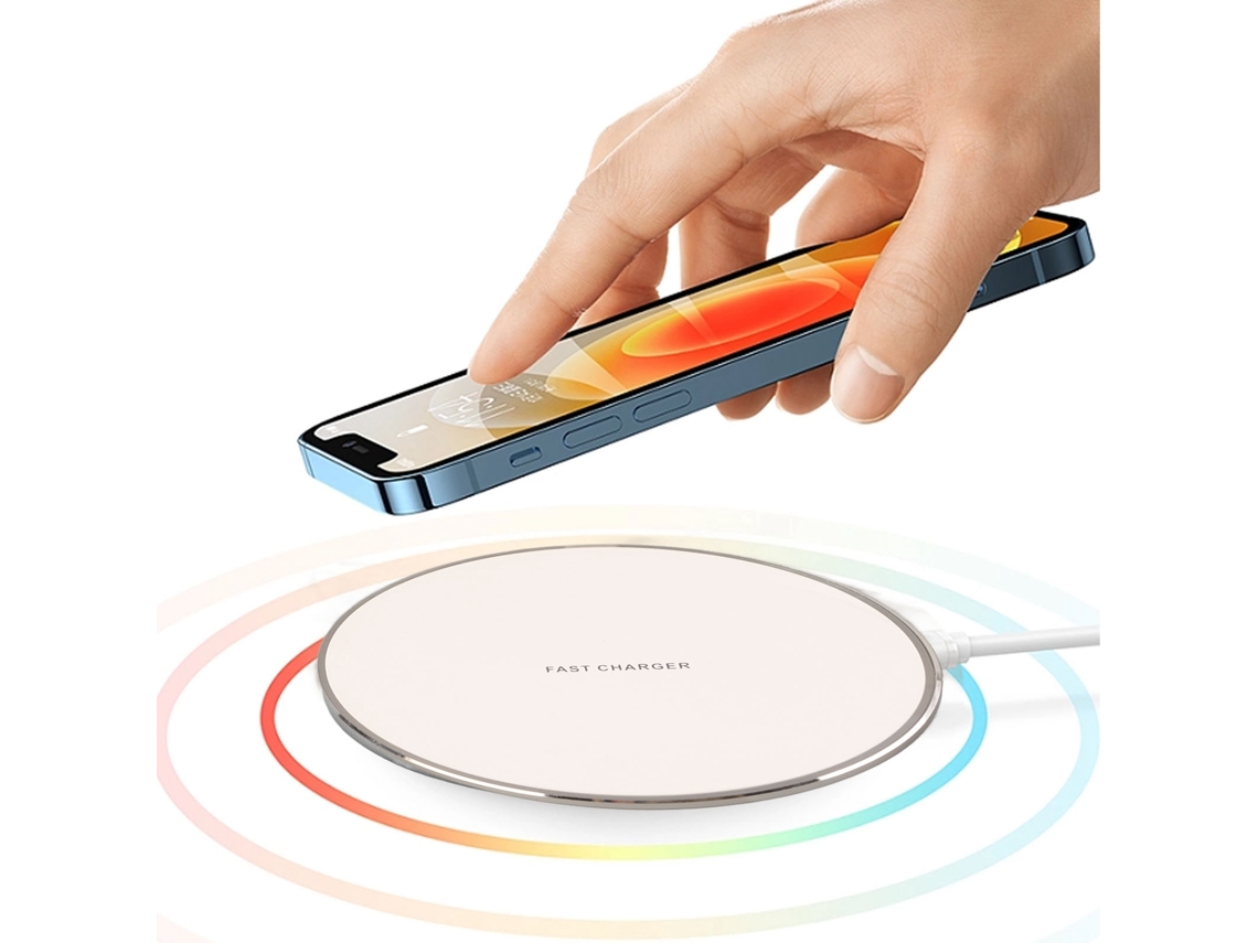 Carregador Sem Fio Rápido, Base De Carga Sem Qi Redonda Para Iphone E Android, Cor Prata