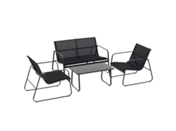 Conjunto Lounge 4p Preto (sofá 2l, 2 Poltronas, Mesa de Vidro)