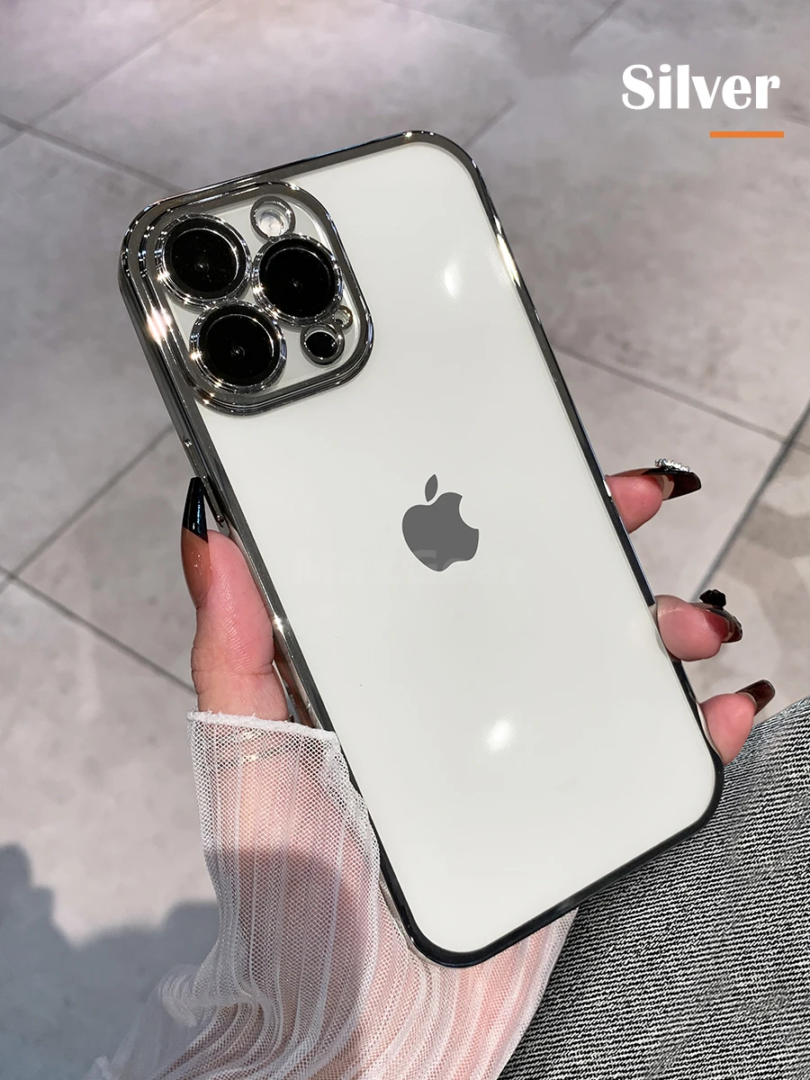 Capa Protetora Transparente De Silicone Eletroplaqueado (prateada) Para Iphone 12 Pro Max, Roxa, Macia E Resistente A Impactos.