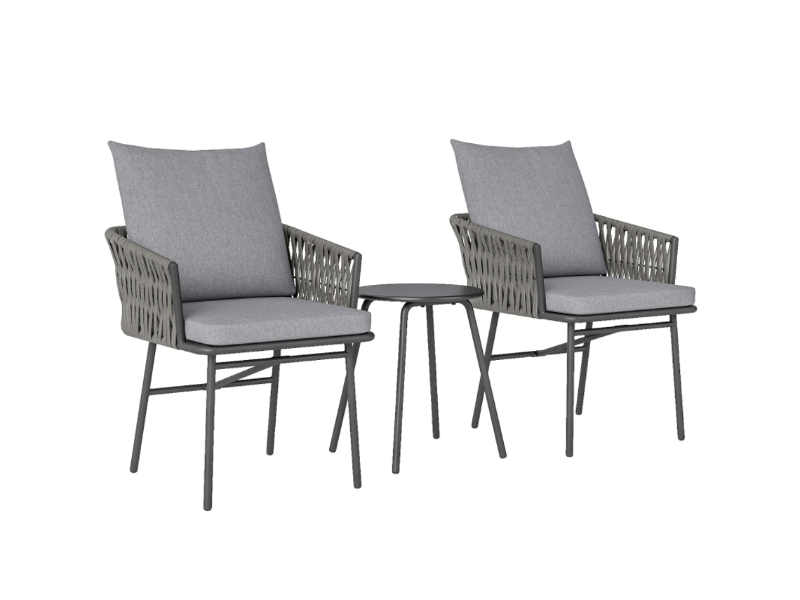 Conjunto Bistrô Rattan 3 Peças com 2 Cadeiras, Mesa e Almofadas VELTRIX