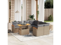 Vidaxl 9 Pcs Conjunto De Sofás P/ Jardim Com Almofadões Vime Pe Bege