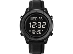 Lurelia Relógio Digital Masculino, Visor Digital, Led, Cronómetro, Alarme, Data/calendário, 12/24h, Duplo Fuso/mostrador, Aço Inoxidável, Couro, Preto