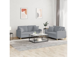 Vidaxl 2 Pcs Conjunto De Sofás Com Almofadas Tecido Cinzento-claro