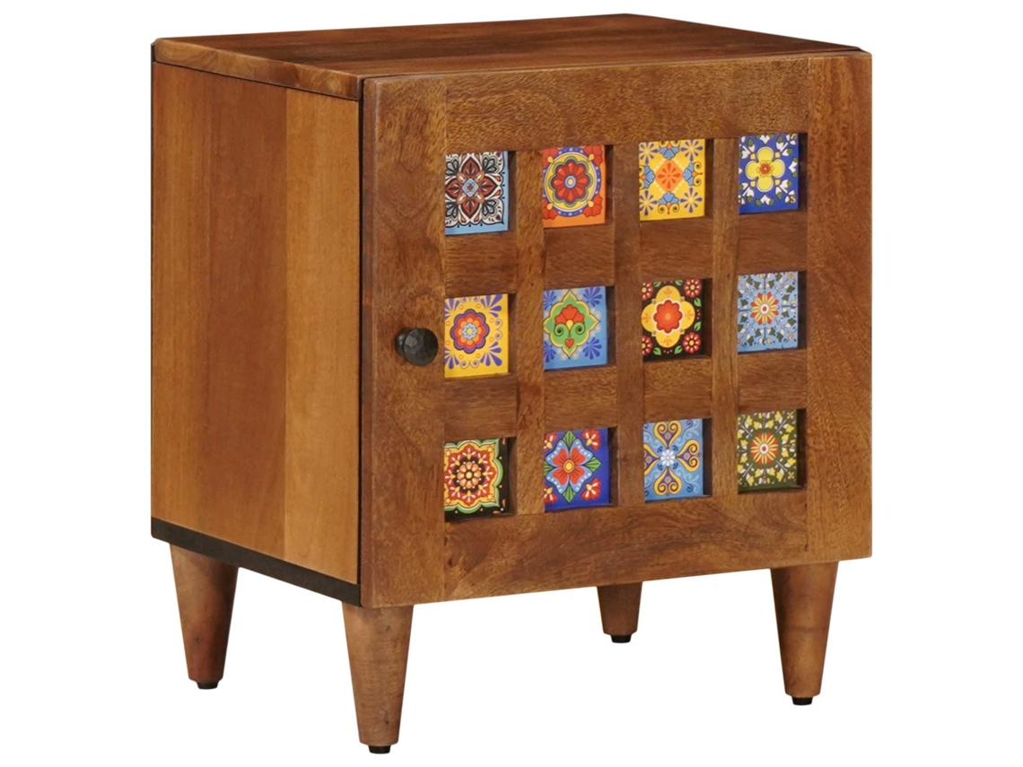 Conjunto 1 Mesa De Madeira Vidaxl Castanho Madeira De Mangueira Maciça (40 X 33 X 46 Cm)