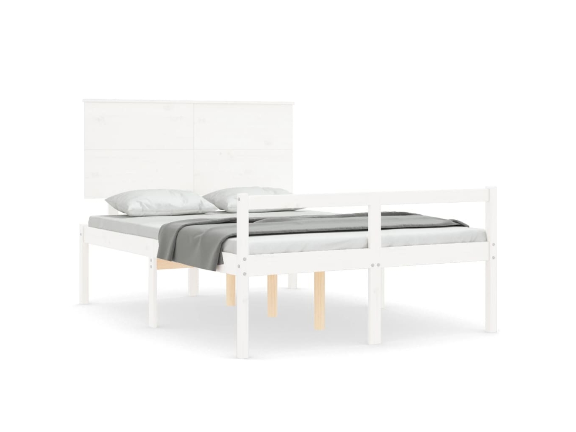 Cama de Casal para Idosos com Cabeceira em Madeira Maciça Branco MAISON EXCLUSIVE