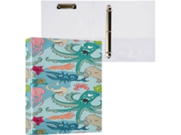 Conjunto de Fichários com Argolas 3,8 Cm Bolsos Internos para Estudantes, 200 Folhas Desenhos Animais Assustad