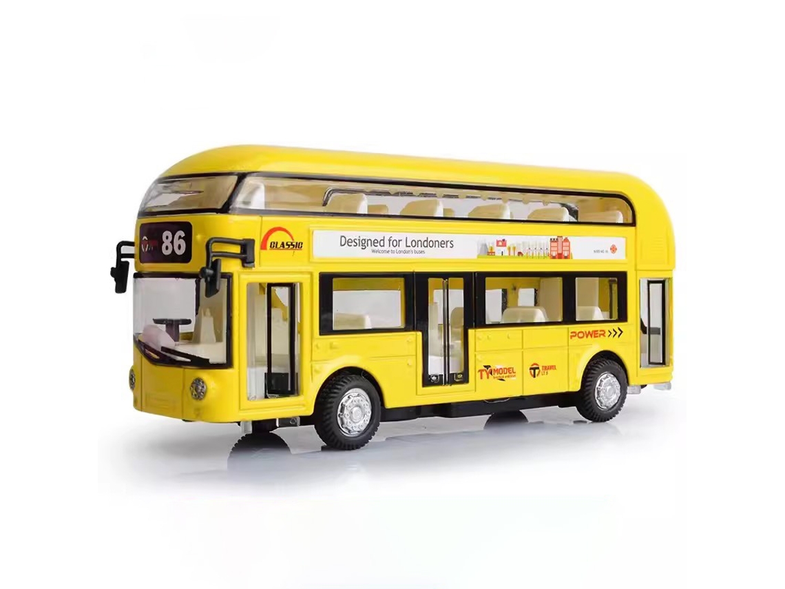 (amarelo) Modelo De Ônibus De Dois Andares Em Liga Metálica Na Escala 1/36 Com Efeitos De Som E Luz.