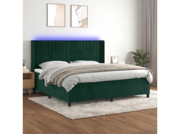 Vidaxl Cama Box Spring C/ Colchão/led 200x200 Cm Veludo Verde-escuro