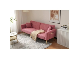 Sofá Cama Com Função De Cama, Ângulo Ajustável, Pernas Douradas, Com Almofadas E Bolsos Laterais De Armazenamento Liptaptyn
