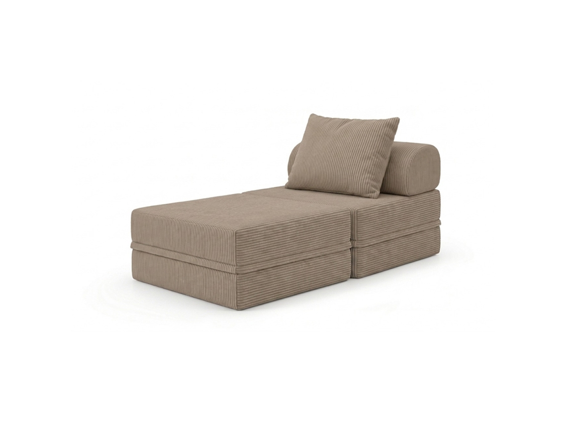 Sofá Modular 1 Lugar + Puff  Convertível  Veludo Regular Taupe