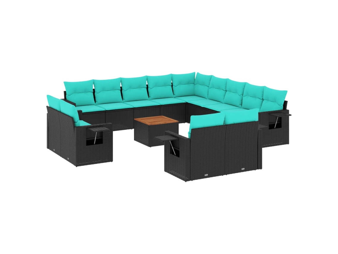 Conjunto de Sofá de Jardim, 14 Peças, Almofadas, Rattan Preto MAISON EXCLUSIVE