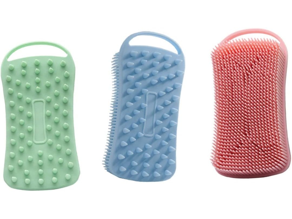 Conjunto De 3 Escovas Banho Quadradas Silicone Fomiyes Para Lavar O Cabelo E Limpar A Pele, Massagear O Corpo E Cabelo