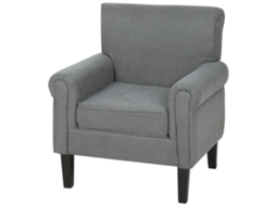 Poltrona relax estofada assento amovível e lavável, apoio braços, pés de madeira, cinza escuro 79x78x87 Cm | S/MARCA