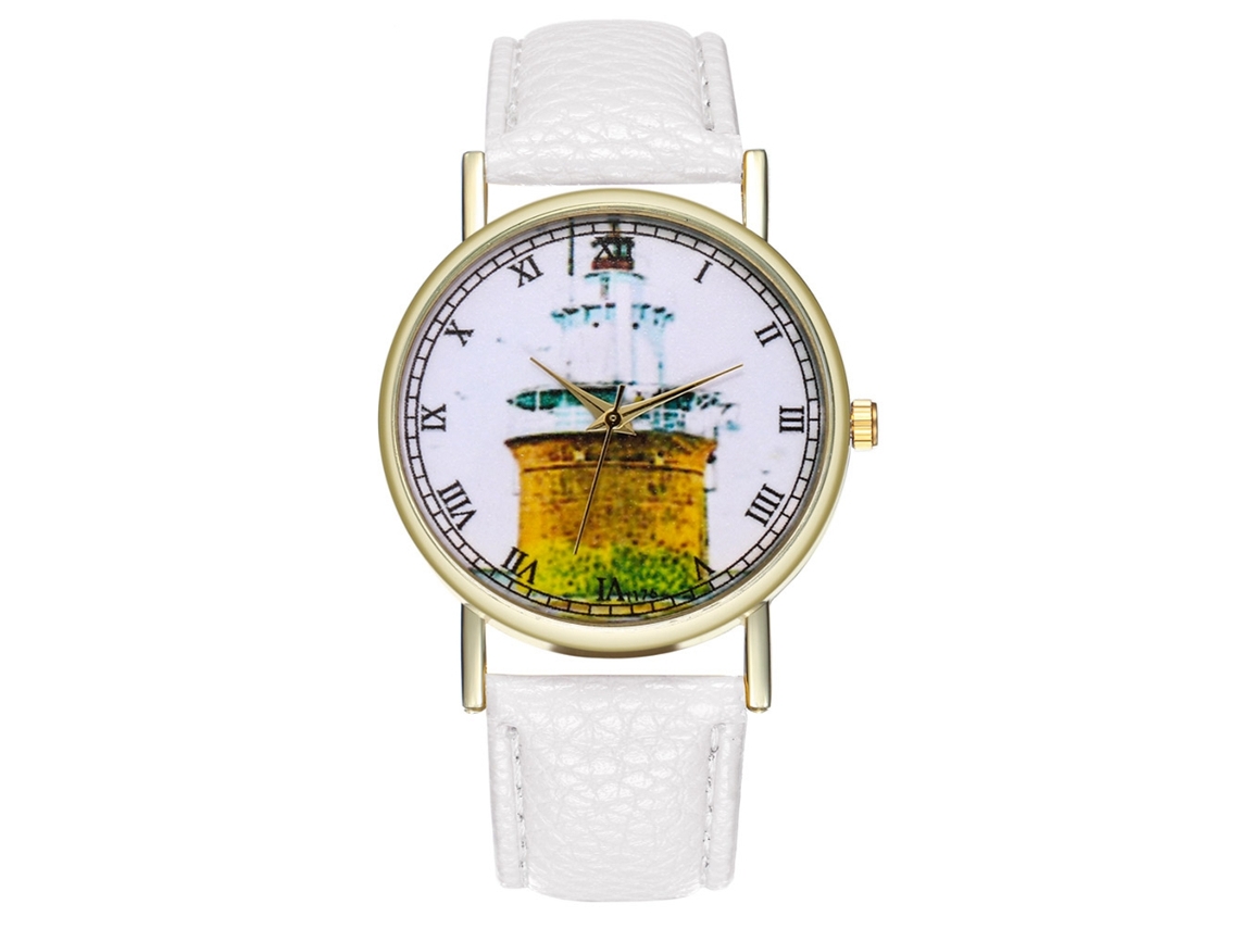 Relógio de Quartzo com Pulseira de Couro Estilo Simples Moderno para Jovens Branco