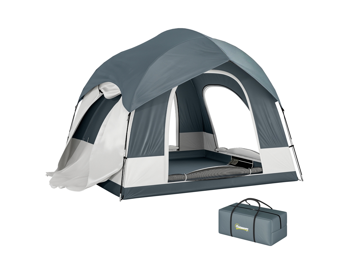 Barraca de Camping Fácil de Montar para 2 a 4 Pessoas com 3 Portas, Impermeável, Compatível com Suv, Azul Escuro. CHEZMOI