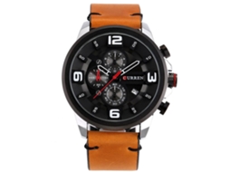 Relógio masculino Curren com 6 ponteiros, pulseira de couro PU, calendário, movimento de quartzo e à prova d'água.