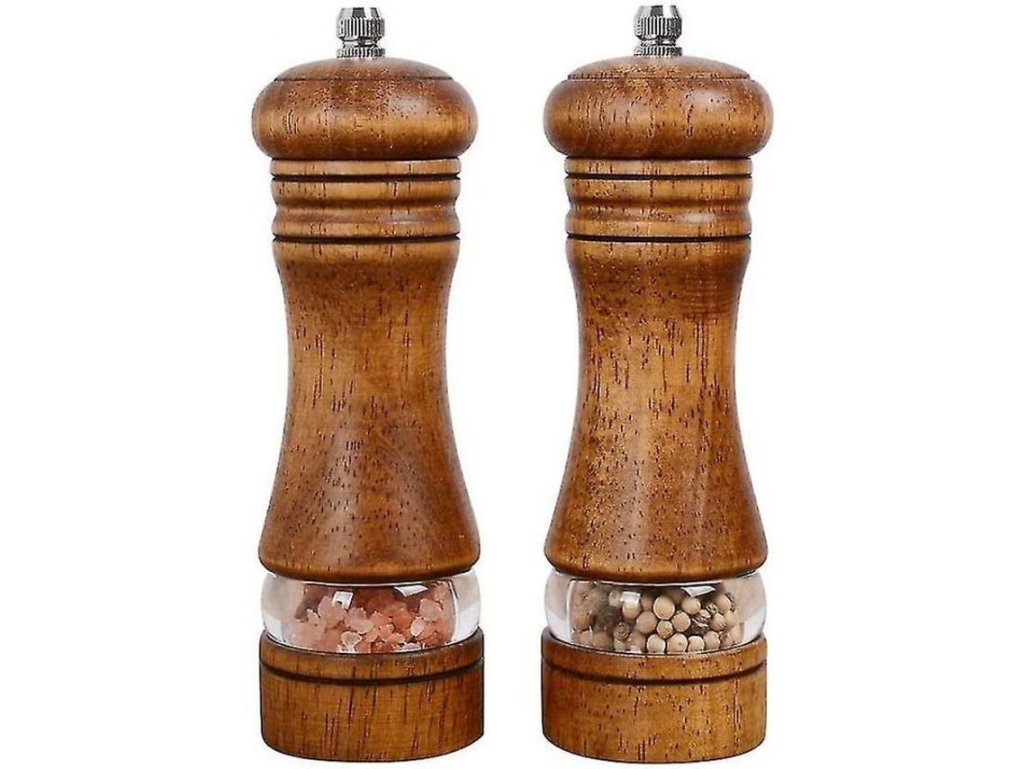 Moedor de pimenta e sal manual Rebe, em madeira, ajustável, com visor, 2 peças.