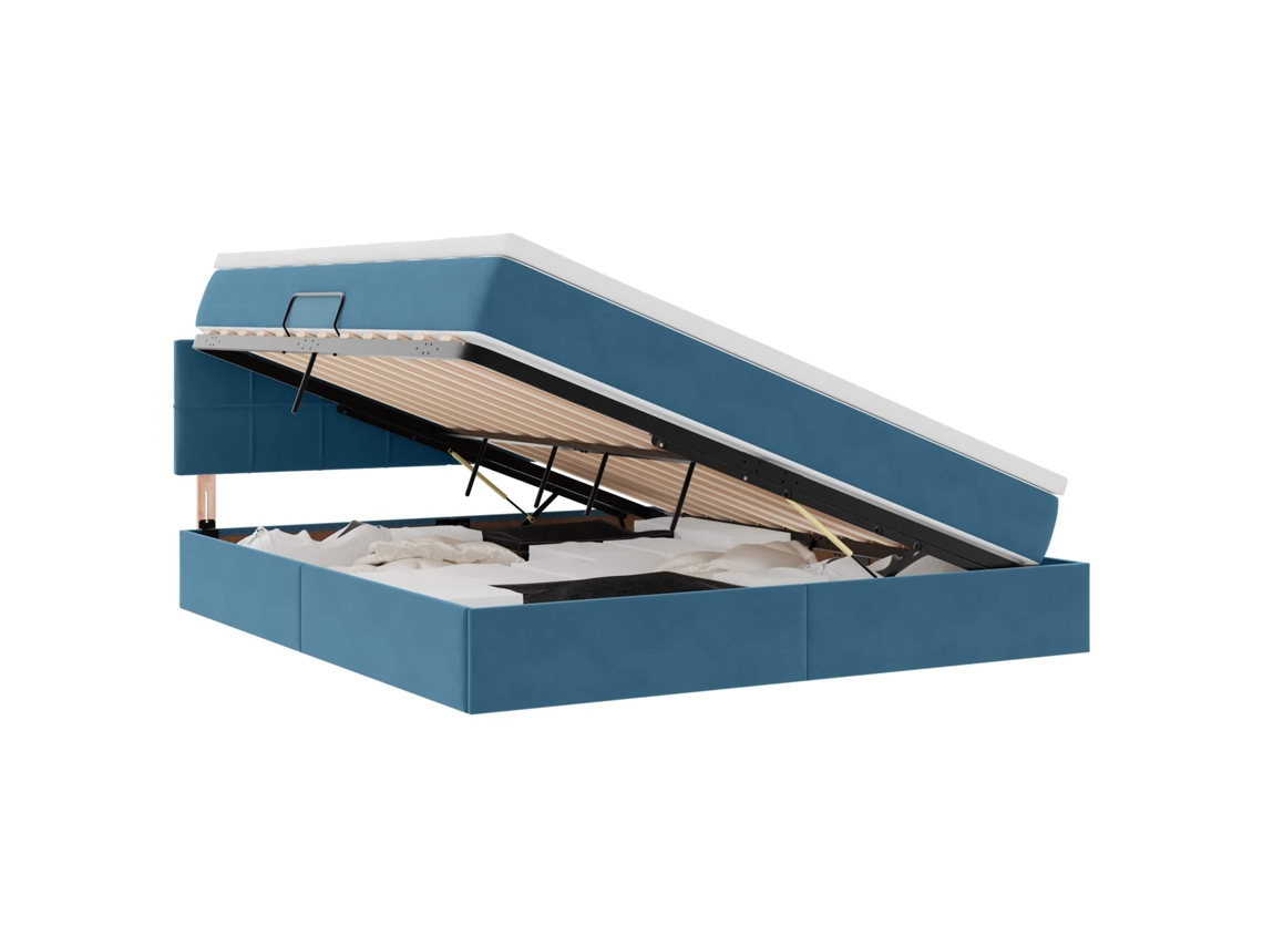 Conjunto 1 Camas Com Arrumação Vidaxl Azul Veludo (180 X 200 Cm)