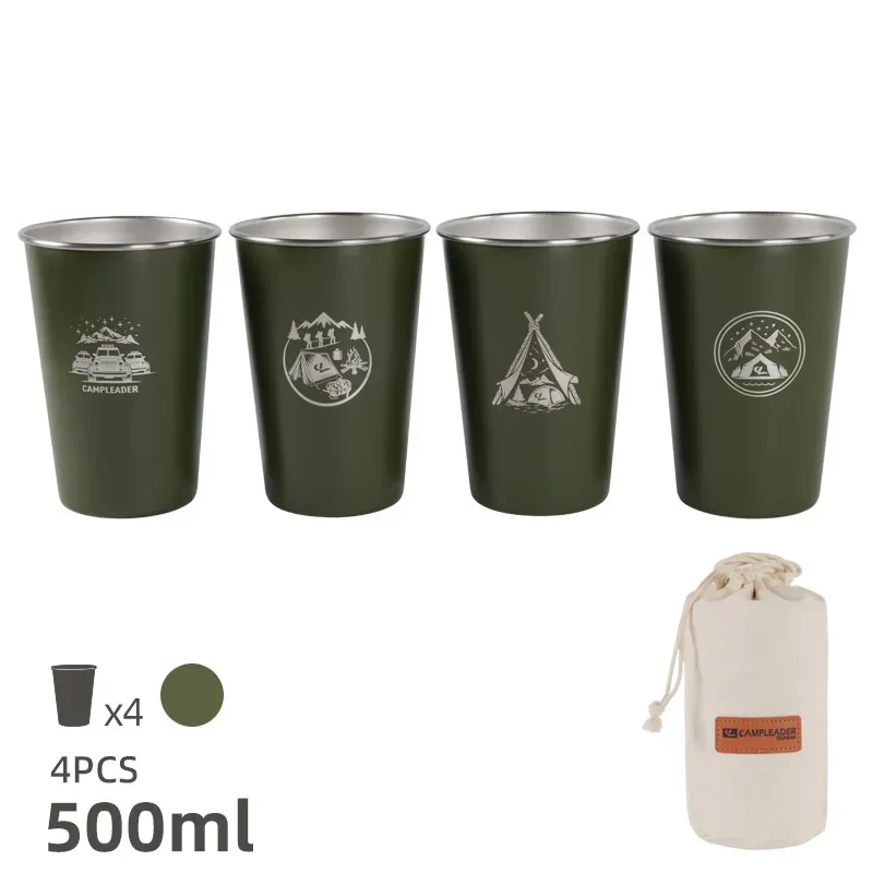 Caneca de Aço Inoxidável 304 para Camping Ao Ar Livre com Bolsa de Armazenamento. MDUG (500 Ml, Verde)