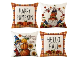 Conjunto de 4 Capas de Almofada de Inverno com Abóbora e Xadrez 45x45cm para Sofá S/MARCA