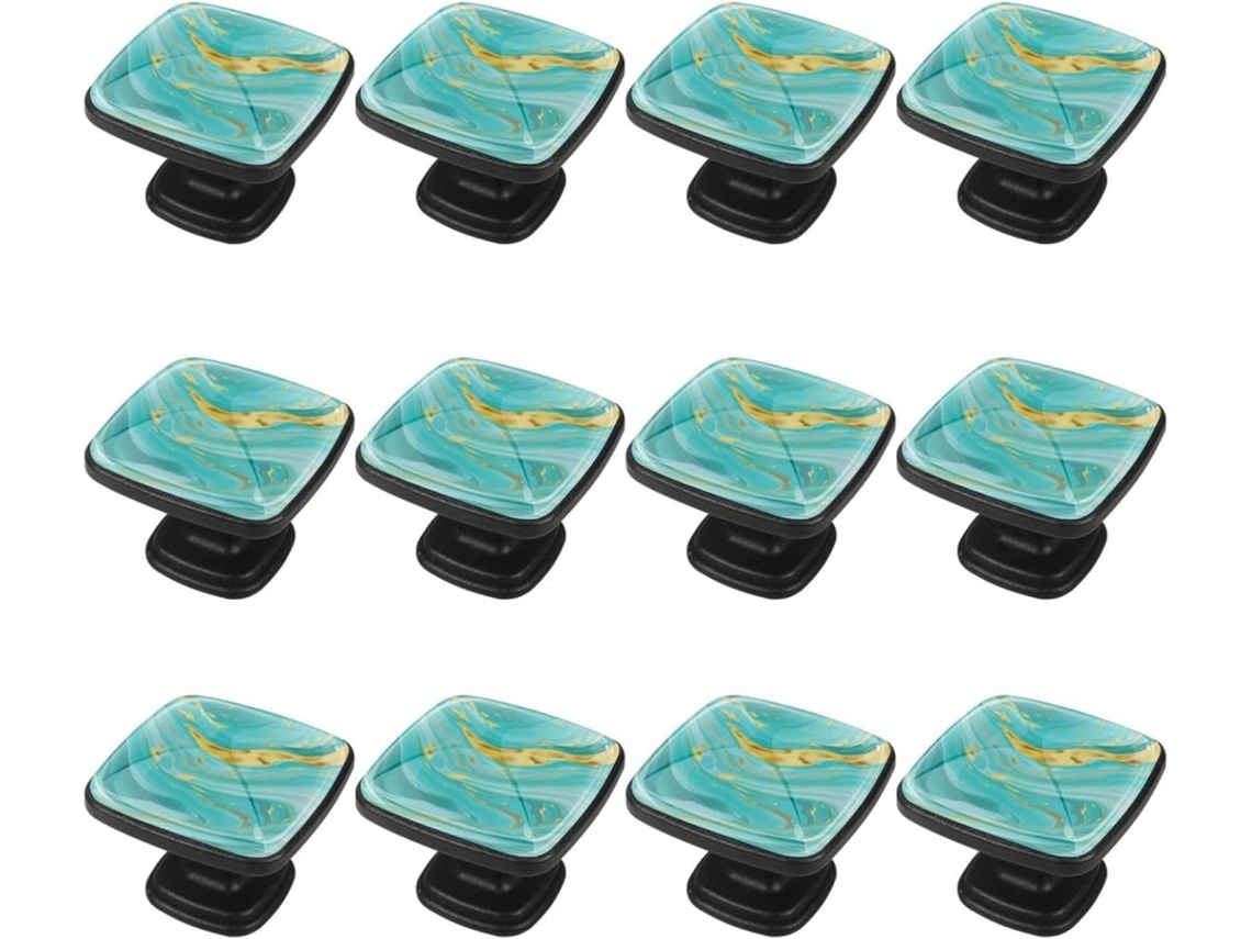 Puxadores Quadrados Para Armários De Cozinha, Puxadores Para Gavetas De Cômoda, 12 Peças, Textura Abstrata Verde E Azul
