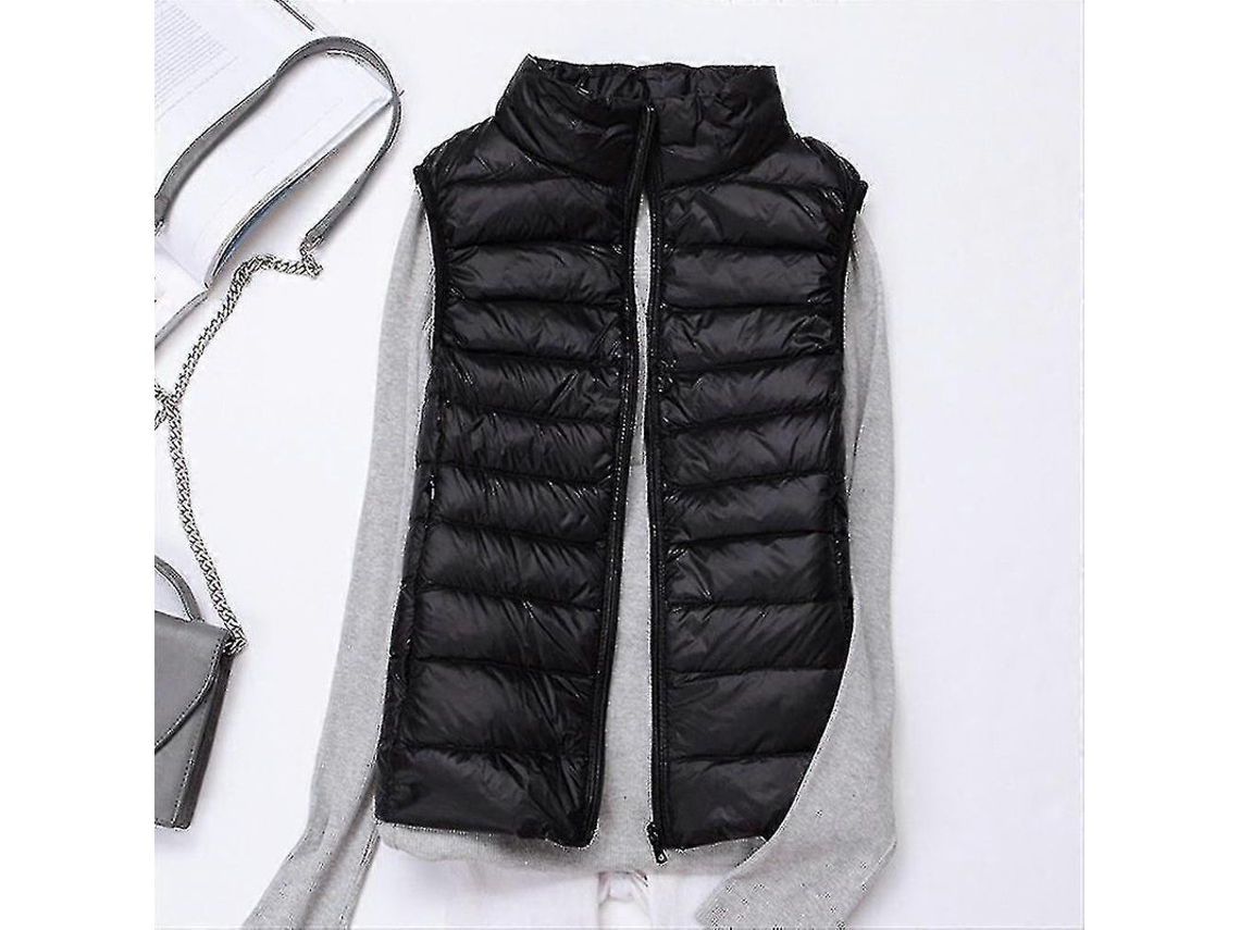 Chaleco Acolchado Leve Mulher Cierre Completo Gola Alta Inverno