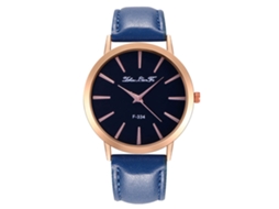 Relógio de pulso unissex em couro PU, modelo quartzo, para homens e mulheres, azul.