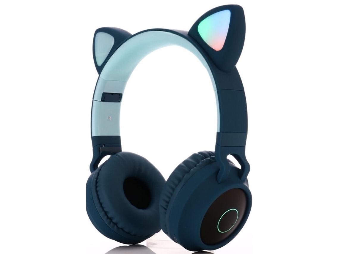Fones De Ouvido Para Crianças Com Orelhas De Gato Led Bt-028c - Azul