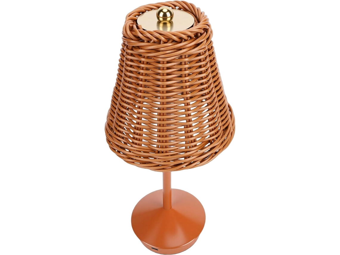 Luminária de mesa Keenso Boho em rattan, sem fio, recarregável, com LED e USB tipo C, ideal para sala de estar e quarto.