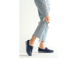 Sapatos Flats Casuais em Couro Genuíno Marrom, Palmilha Anatômica, Solado Térmico 2cm Azul Marinho S/MARCA
