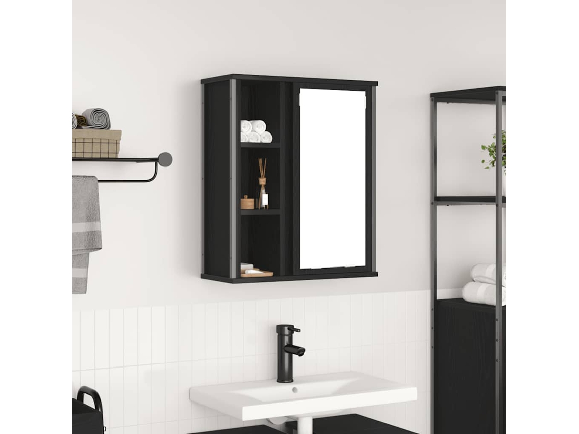 Vidaxl Armário de Parede para Banheiro com Espelho, Carvalho Preto, 50x21x60 Cm