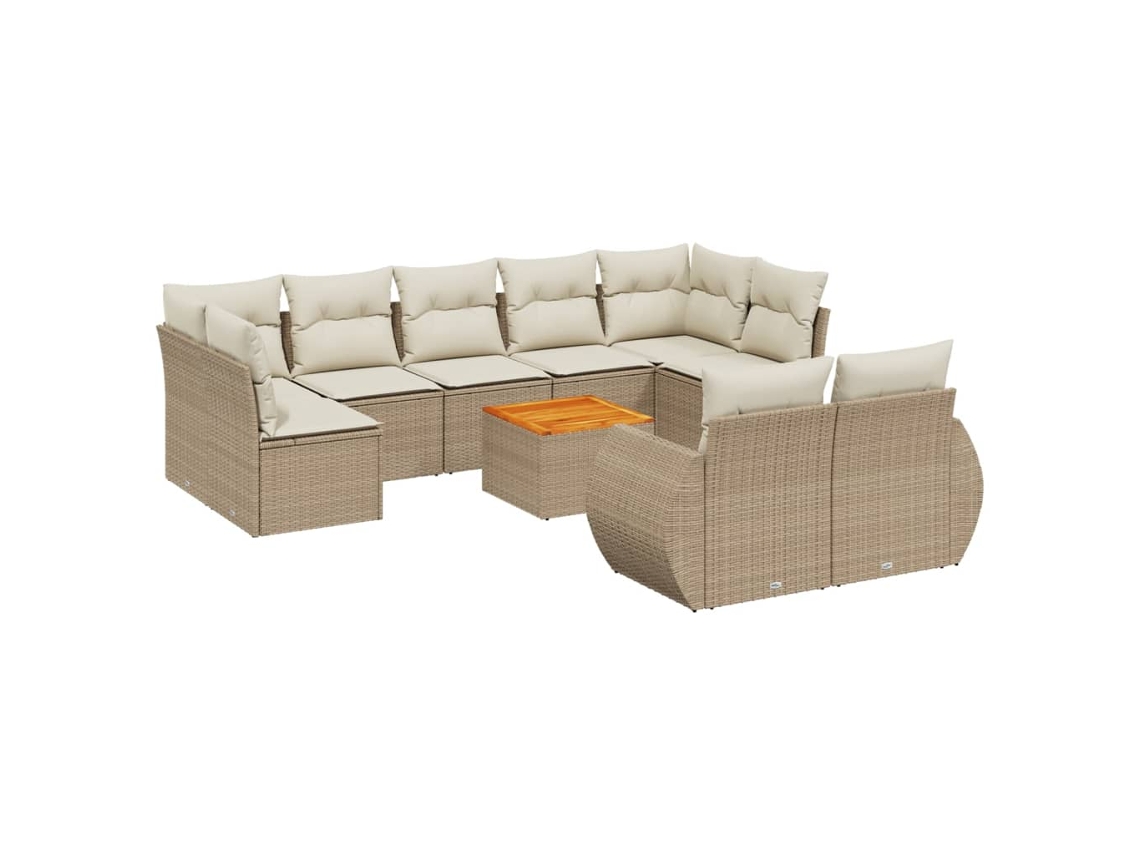 Conjunto de 10 Sofás para Jardim com Almofadões Vime Pe Bege MAISON EXCLUSIVE