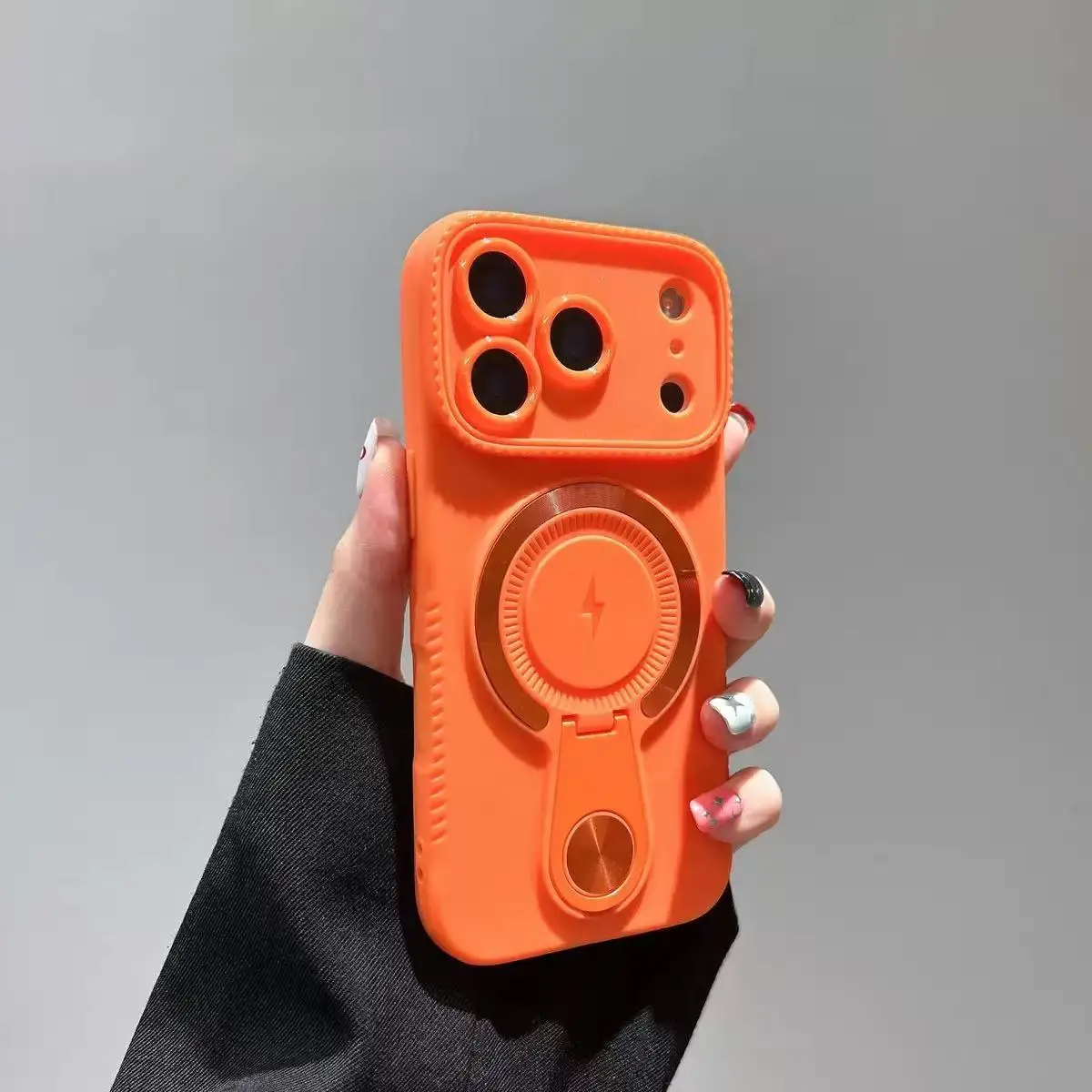 (laranja Iphone 14 Pro Max) Capa Magnética Compacta Para Celular Com Suporte Traseiro, Elegante E Simples.