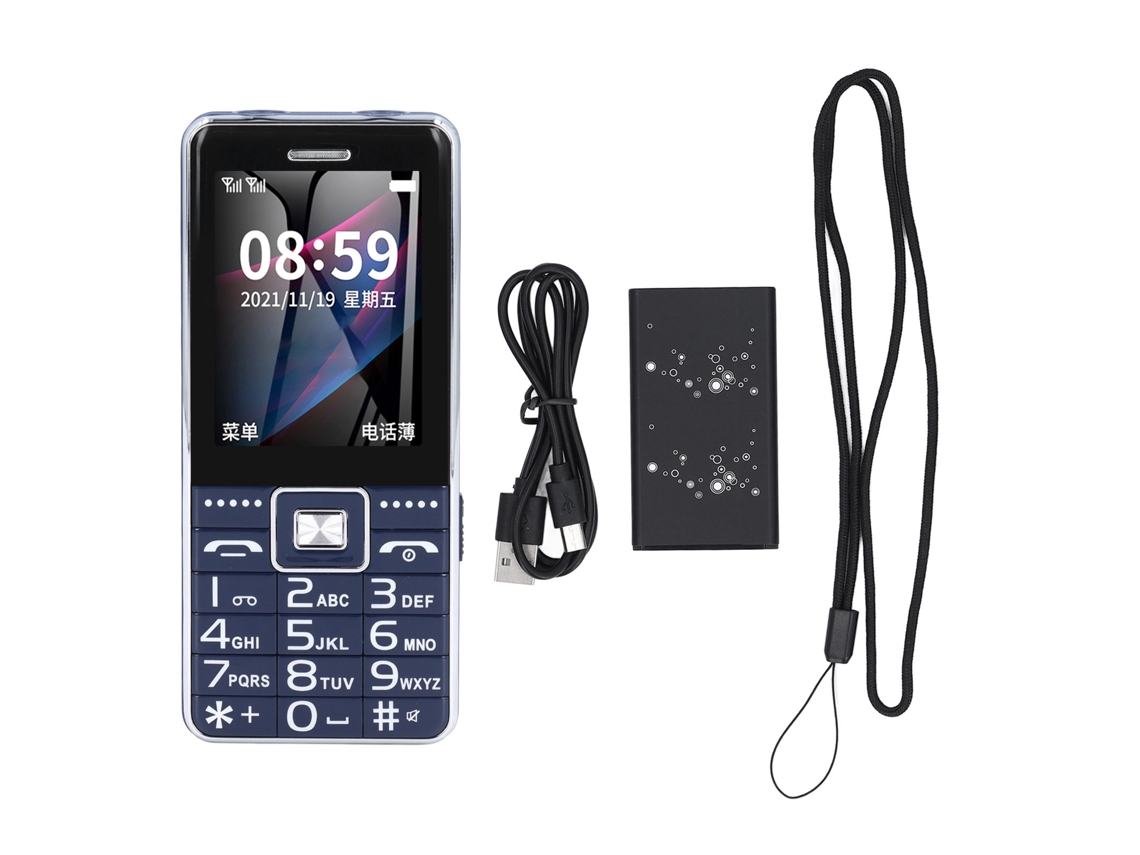 Telefone Celular Com Botões Grandes Tela 2.4 Polegadas Rede Gsm 3 Slot Cartão Básico Para Idosos Crianças Azul