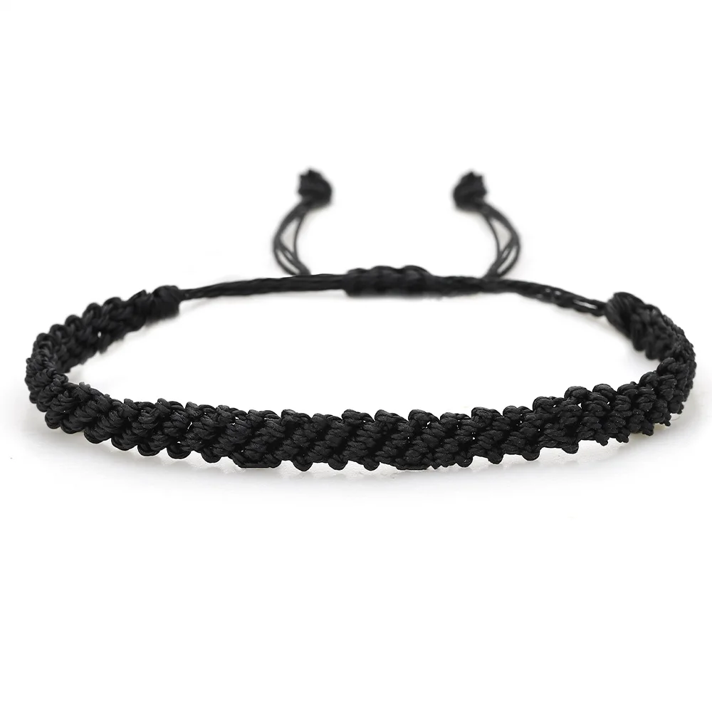 (preto) Pulseira Ajustável Tecida À Mão, Pulseira De Corda Trançada Simples Em Cor Sólida