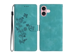 Capa De Couro Com Estampa De Flores E Bolso Para Iphone 16 Plus Com Alça De Pulso