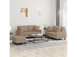 Vidaxl 3 Pcs Conjunto Sofás C/ Almofadas Couro Artificial Cappuccino