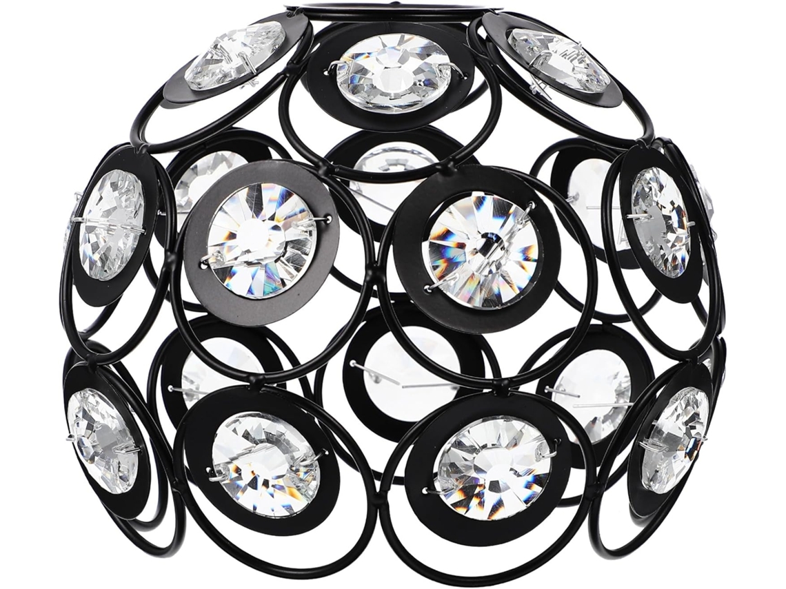 Luminária Pendente Decorativa Redonda de Cristal Preto de 18 Cm para Iluminação Residencial. SFUSHOS