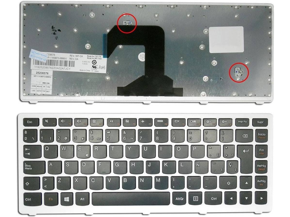 Teclado para Portátil Lenovo S400 Preto com Quadro Branco