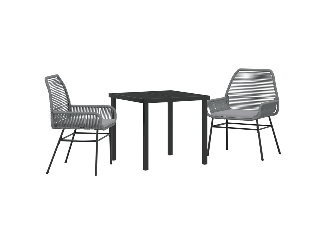 Conjunto 3 De Jantar De Jardim Com Almofadas Vidaxl Cinza Rattan Poliéster