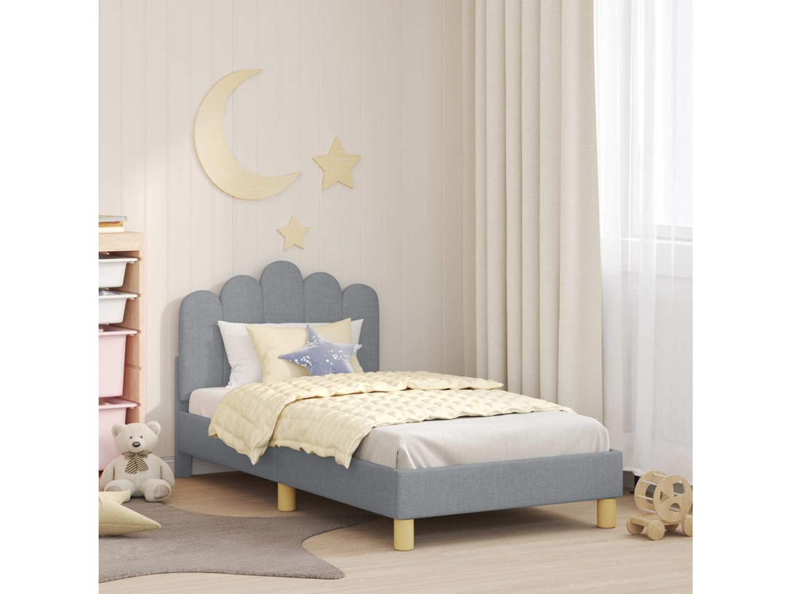 Vidaxl Estrutura De Cama Infantil Com Cabeceira Cinzento-claro Tecido
