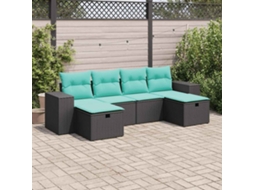 Vidaxl 6 Pcs Conjunto Sofás De Jardim C/ Almofadões Vime Pe Preto