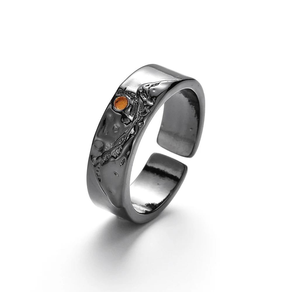 Anel Masculino Mountain Moon, com Aro Ajustável e Abertura, Estilo Gótico Preto. MDUG