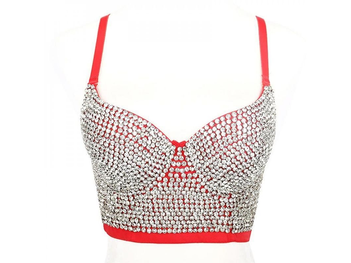 2026-top Crop Corset Sexy Para Mulher Com Renda E Pedras, Sutiã Push Up Com Luvas Ajustáveis 38c Rojo