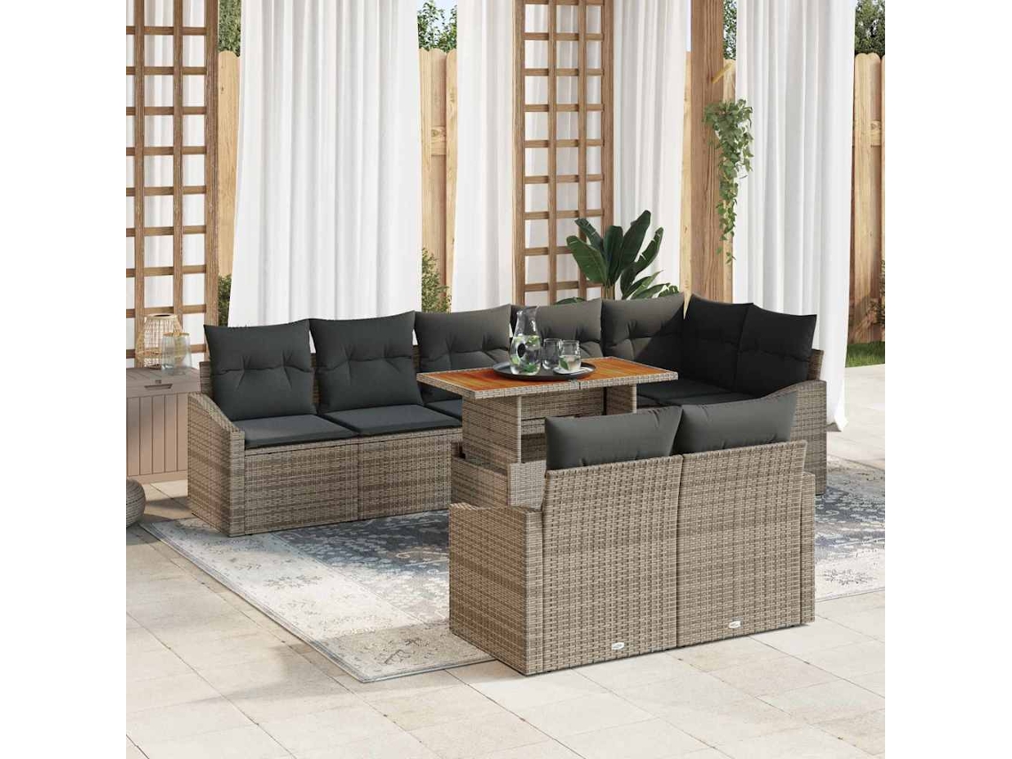 Vidaxl Conjunto De Sofá De Jardim 9 Unid. Cinza E Marrom