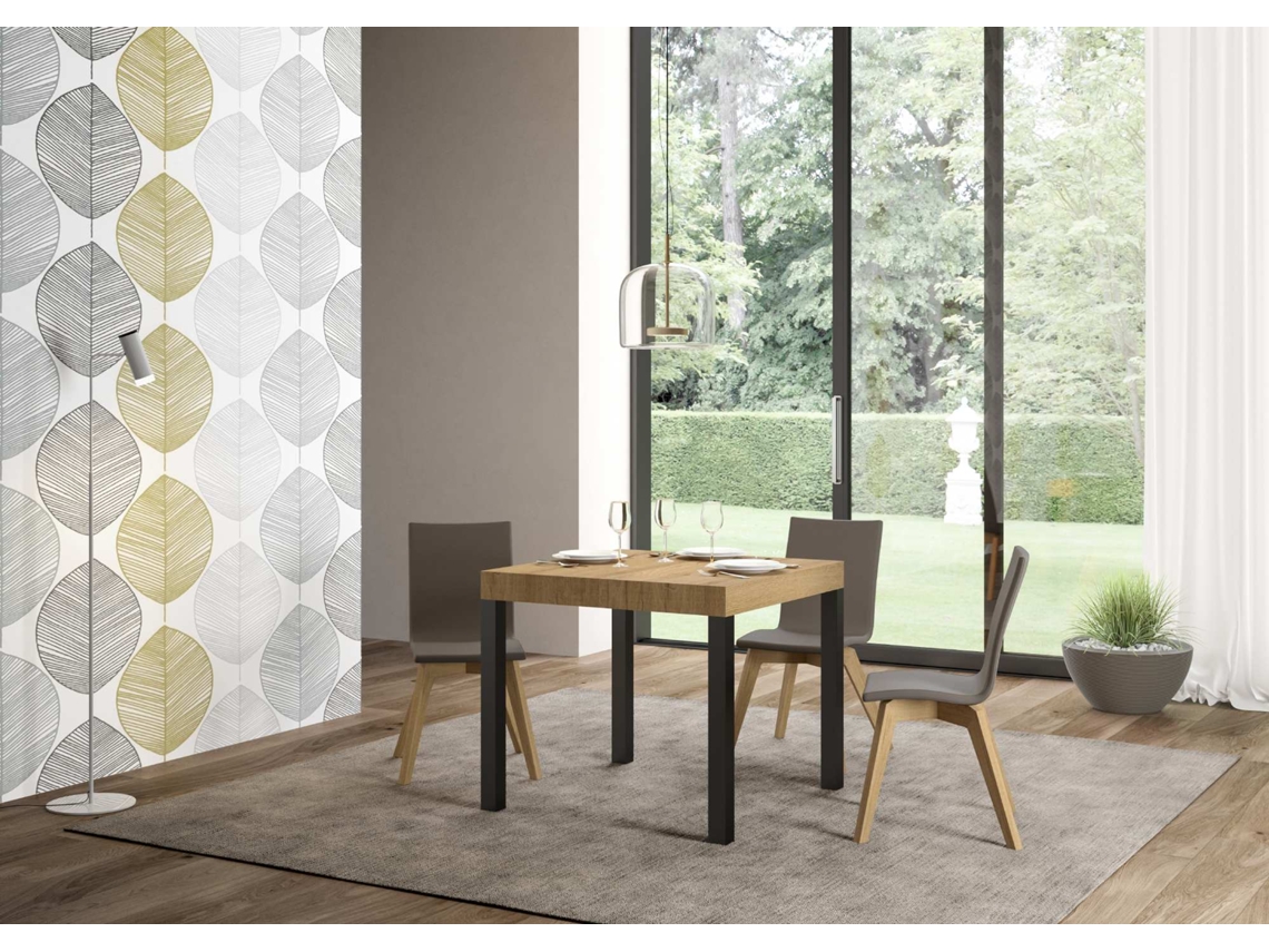 Mesa de Jantar Extensível 90X90/246 Cm Everyday Premium Carvalho Natural Quadro Antracite ITAMOBY